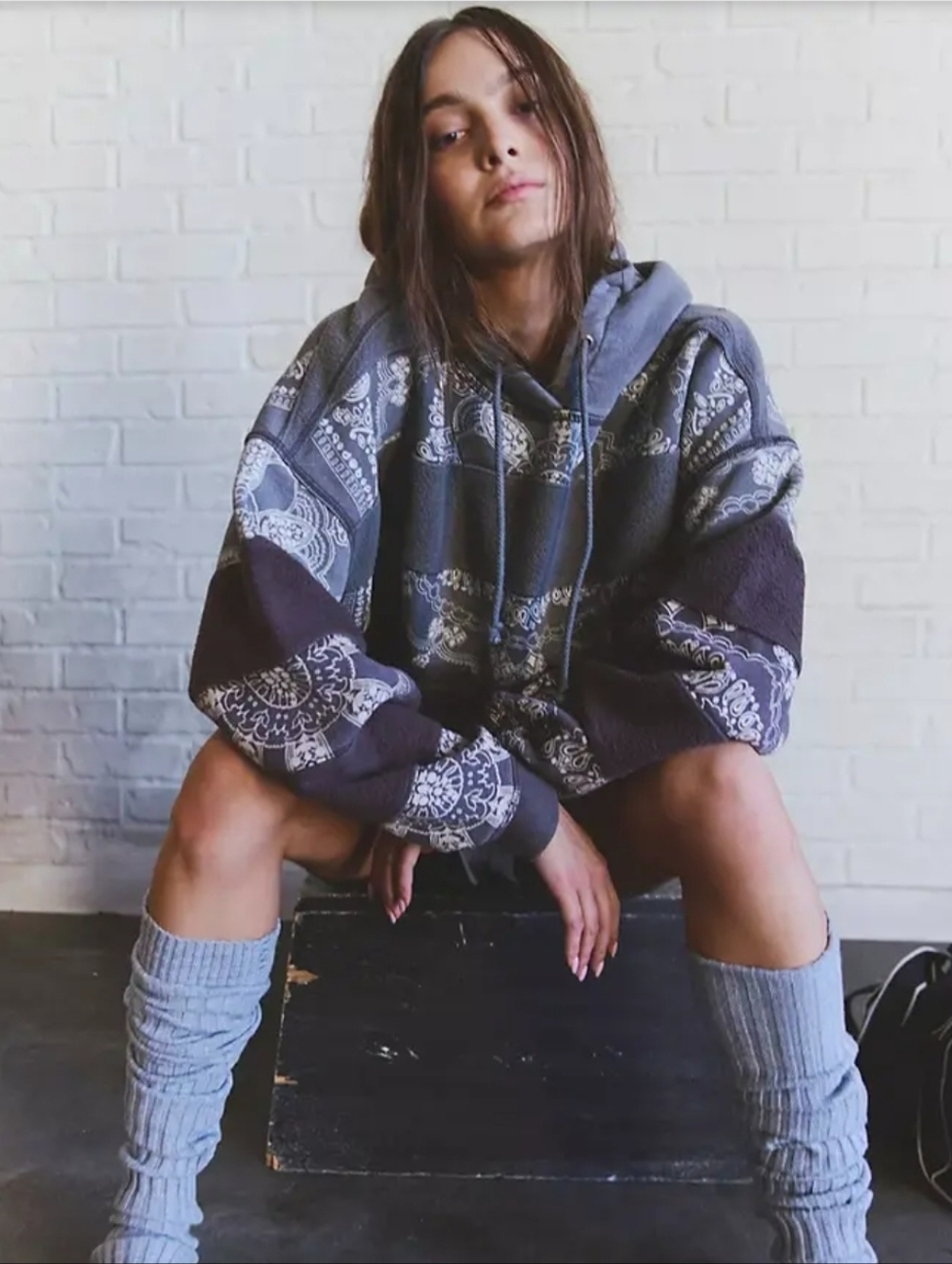 Free People Final Call Bandana Logo Hoodie Chocolate Medium Oversized NWT$168 - Picture 2 of 11